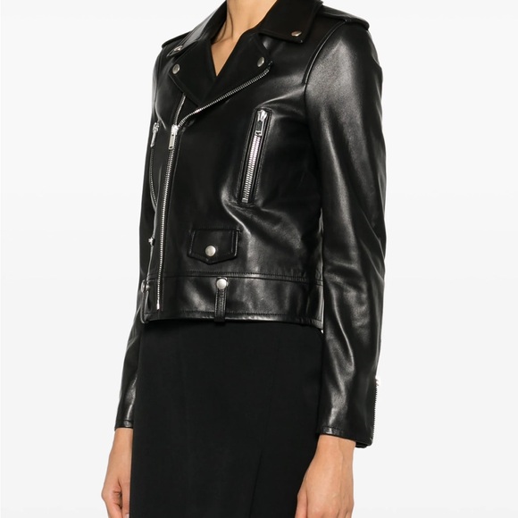Saint Laurent Women's Black Leather Biker Jacket - Picture 3 of 8